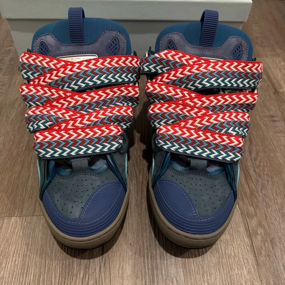 Lanvin Curb Blue Suede Leather Low Top Sneakers